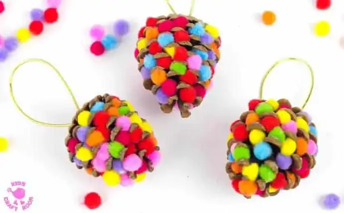 Colourful Pom Pom Pinecones by Kids Craft Room
