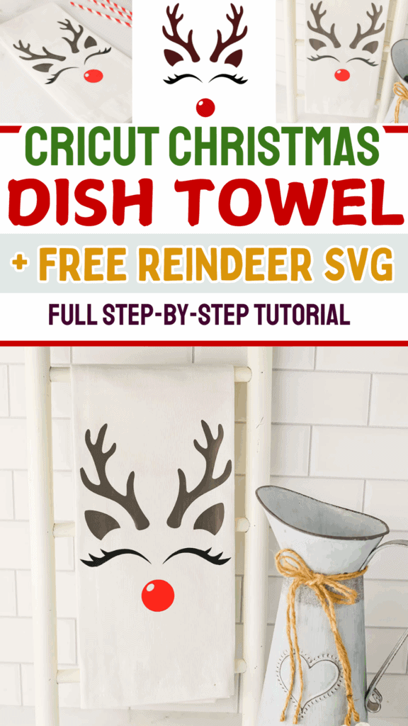 Cricut Christmas Project - Reindeer Christmas Dish Towel plus Free Reindeer SVG File