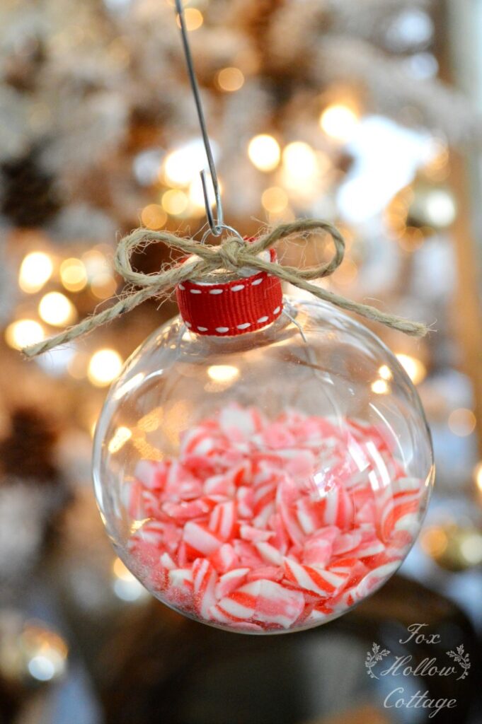 DIY Clear Christmas Ornament Candy Canes by Fox Hollow Cottage
