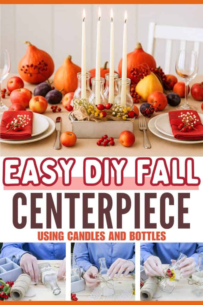 DIY Easy Fall Centerpiece with candles and bottles