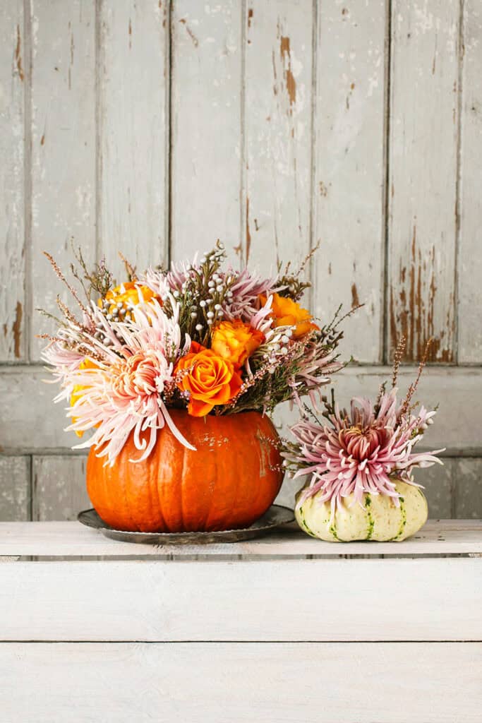 DIY Fall Flower Bouquet in Pumpkin Vase Thanksgiving Centerpiece Tutorial