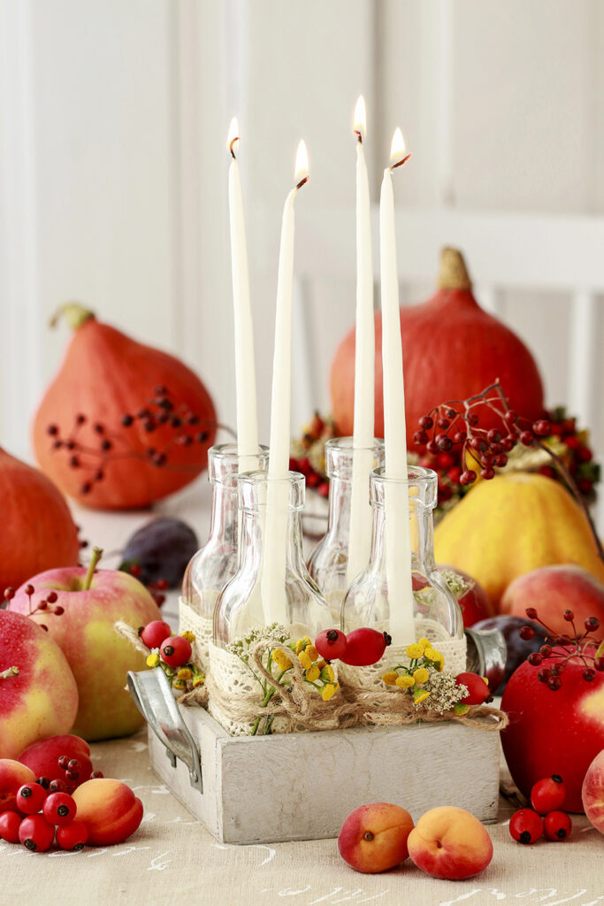 DIY Glass Candle Fall Thanksgiving Centerpiece Tutorial