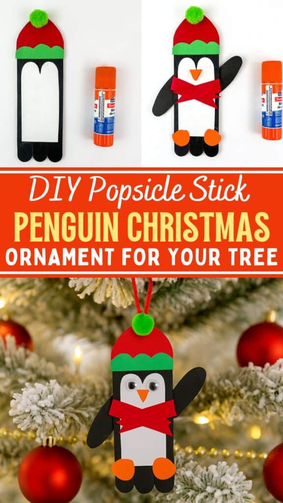 DIY Penguin Christmas Popsicle Stick Ornament for Kids to Make