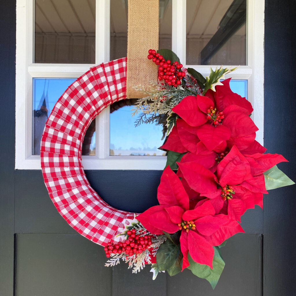 DIY Red and White Buffalo Check Christmas Wreath by Katie Drane