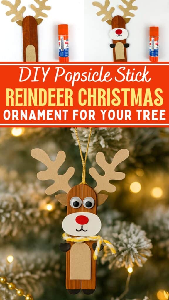 DIY Reindeer Christmas Popsicle Stick Ornament for Kids to Make