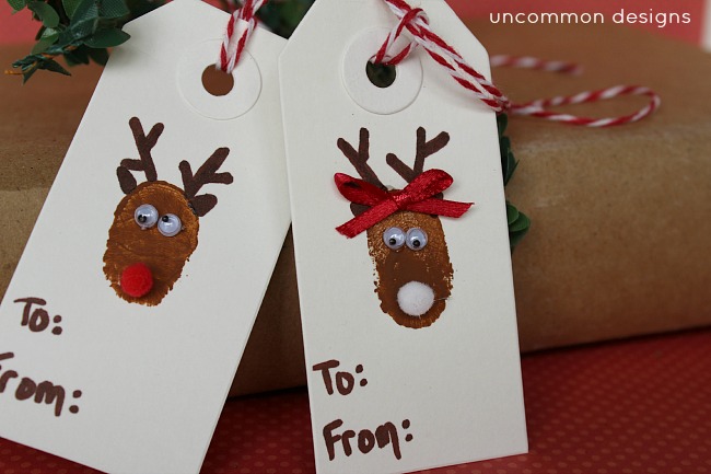 DIY Reindeer and Snowman Thumbprint Christmas Tags by Uncommon Designs