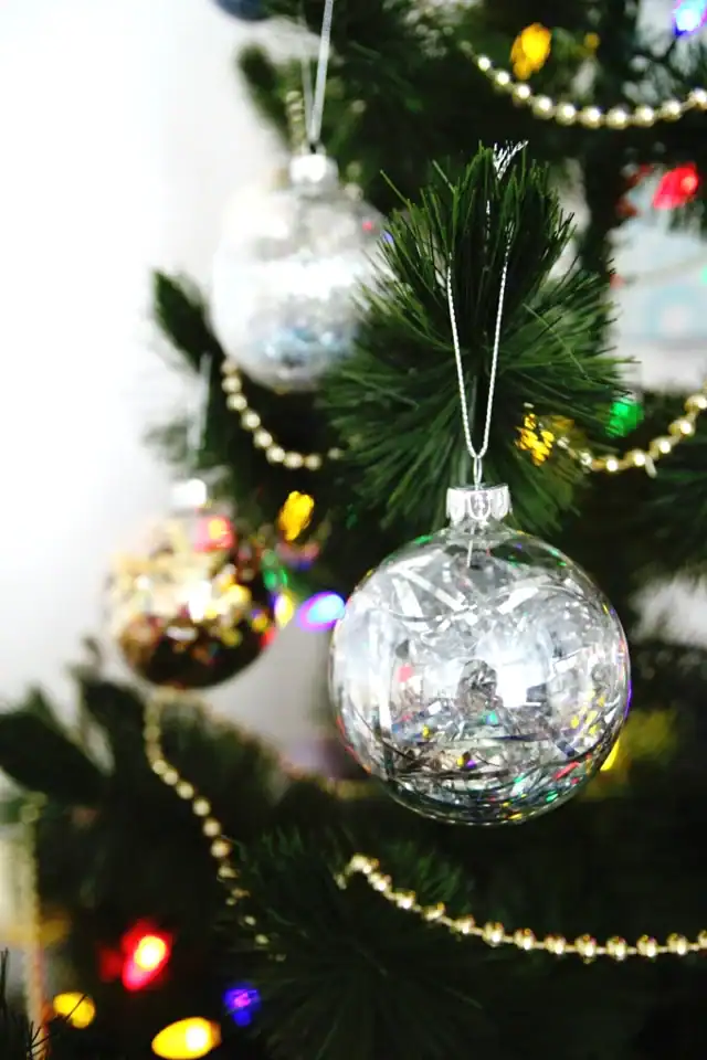DIY Sparkle Filled Christmas Baubles by Gathering Beauty