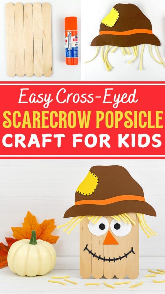 Easy DIY Cross-Eyed Scarecrow Popsicle Stick Craft for Kids to Make this October