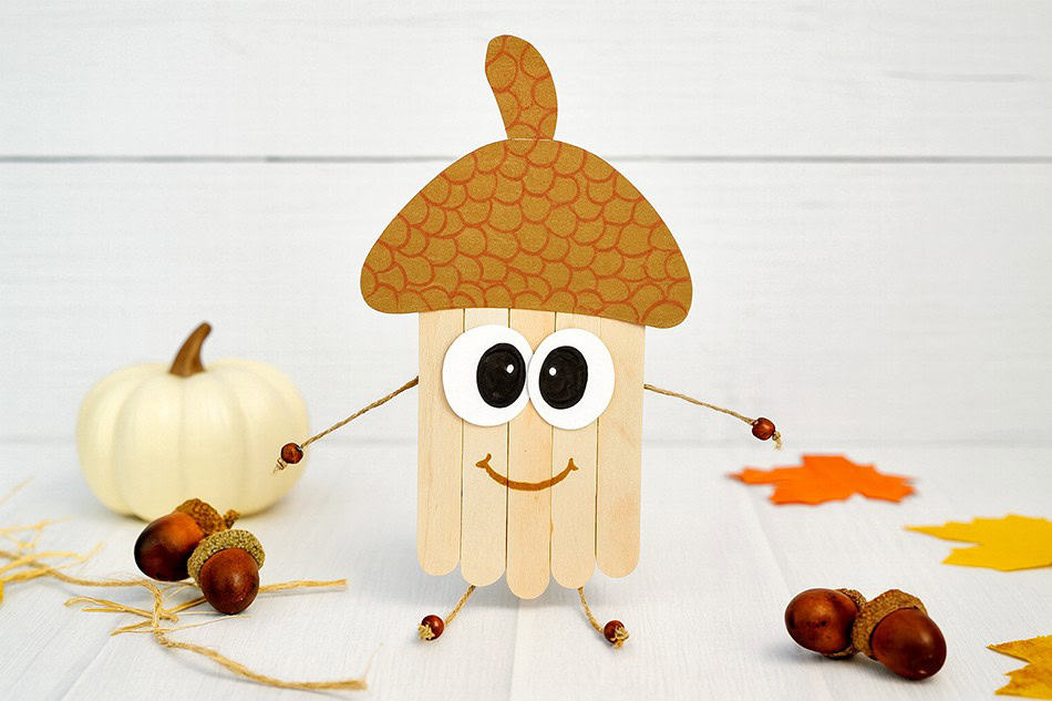Easy Popsicle Stick Fall Acorn Craft for Kids
