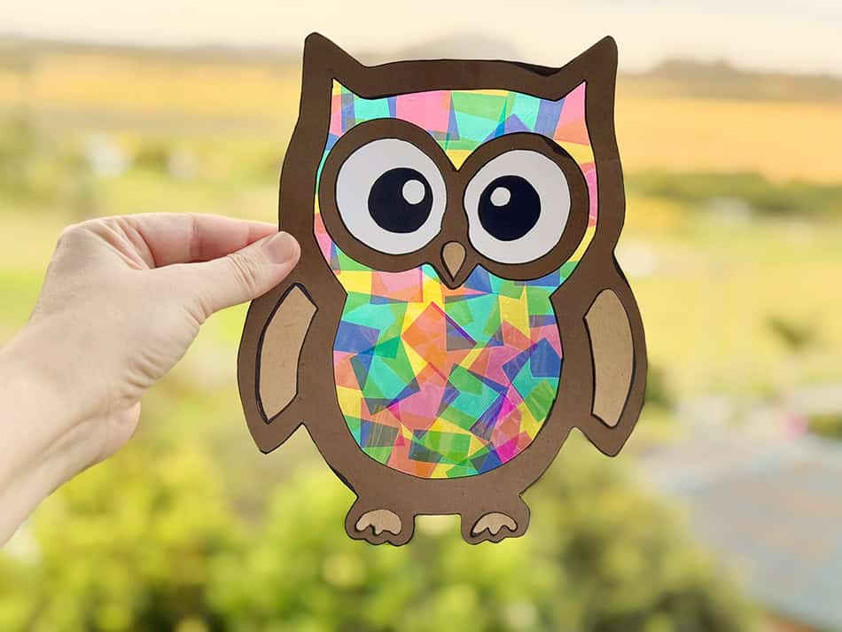 Fall Forest Owl Suncatcher Craft for Kids