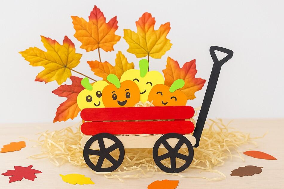 Fall Harvest Pumpkin Wagon Craft for Kids Using Popsicle Sticks