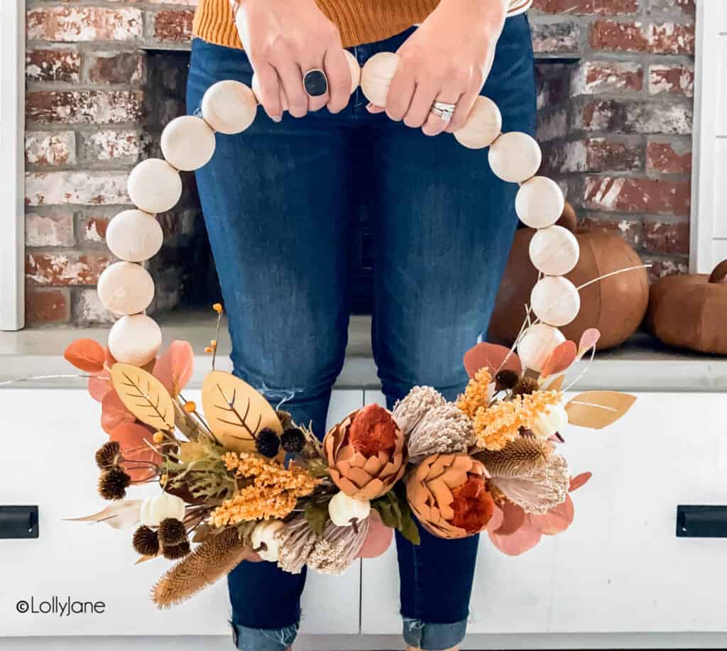 Fall Split Wood Bead Wreath by Lolly Jane