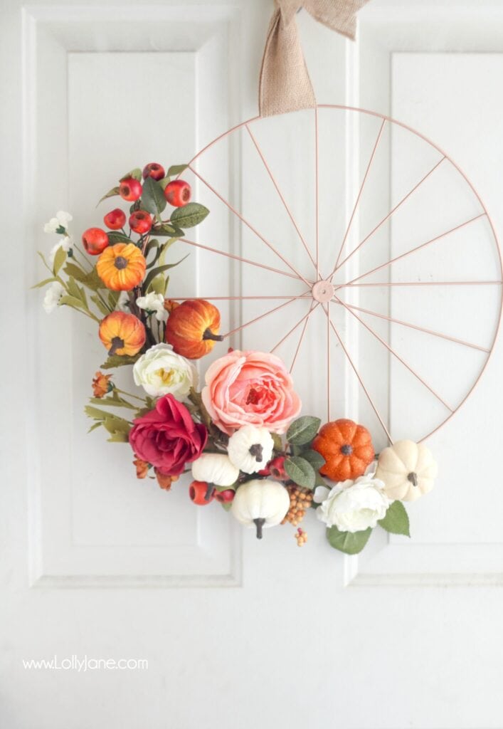 Fall wheel wreath tutorial by Lolly Jane