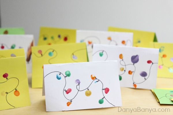 Fingerprint Christmas Lights Cards by Danya Banya