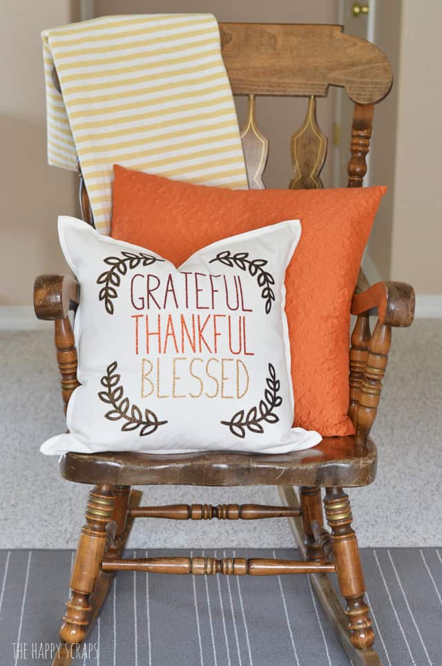 Grateful Thankful Blessed Thanksgiving Pillow by The Happy Scraps