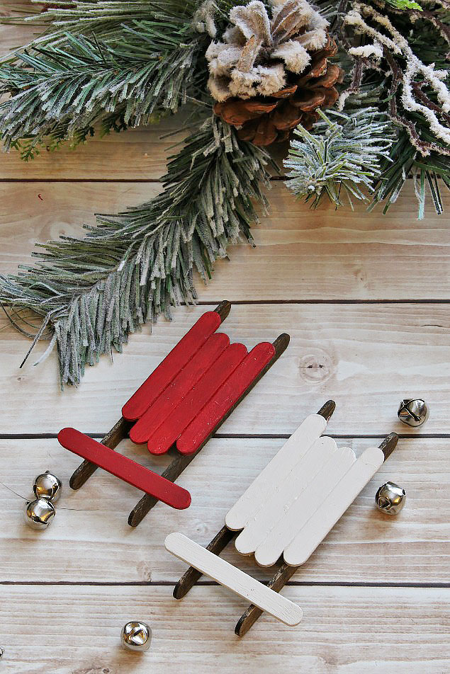 Handmade Christmas Ornaments Popsicle Stick Sleds by Clean and Scentsible