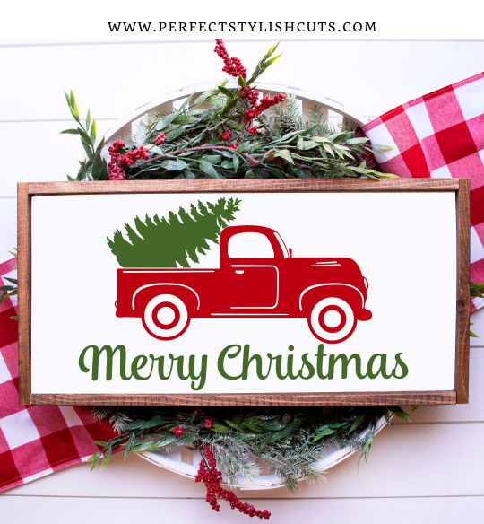 Merry Christmas Old Red Truck SVG by Perfect Stylish Cuts
