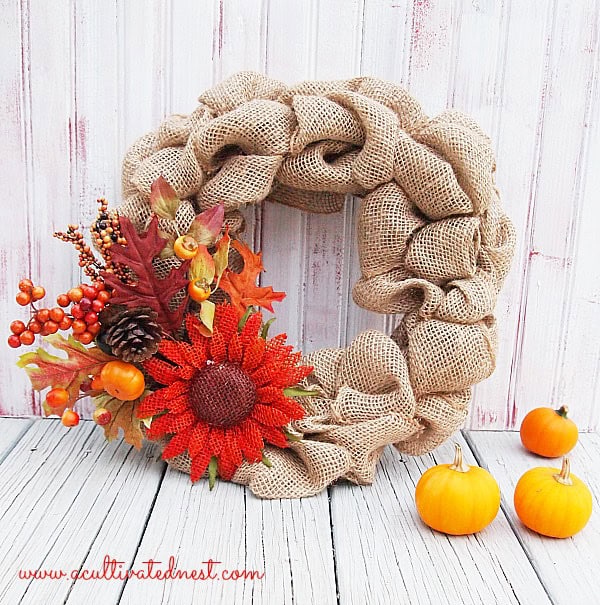 My DIY Fall Burlap Wreath by A Cultivated Nest