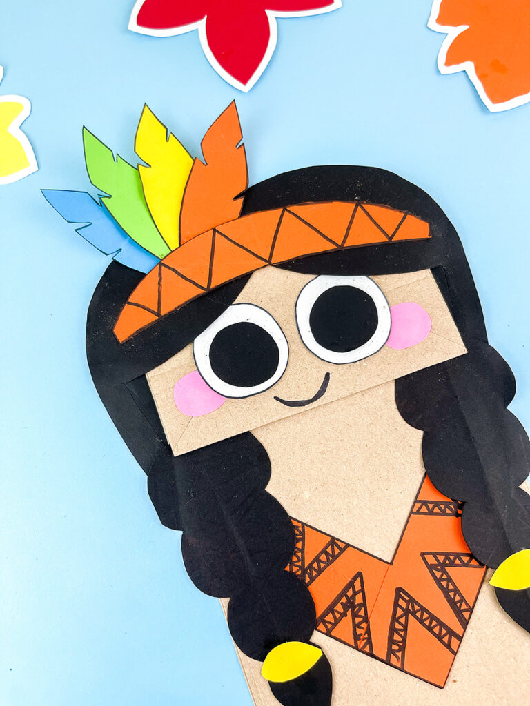 Native Girl First Thanksgiving Paper Bag Craft for Kids