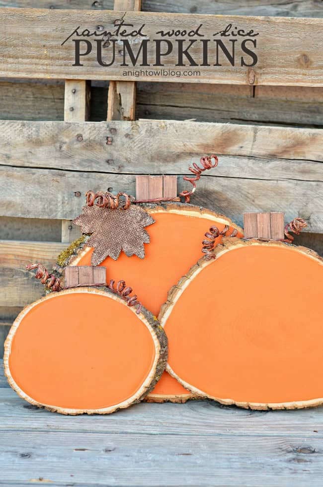 Painted Wood Slice Pumpkins by A Night Owl