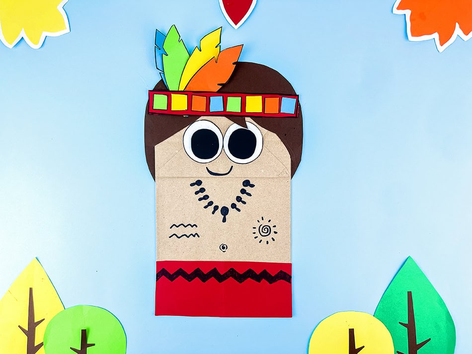 Paper Bag Native Boy First Thanksgiving Craft for Kids