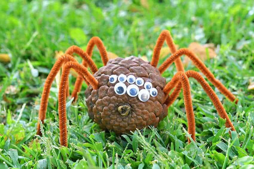 Pine Cone Spider Craft by One Little Project