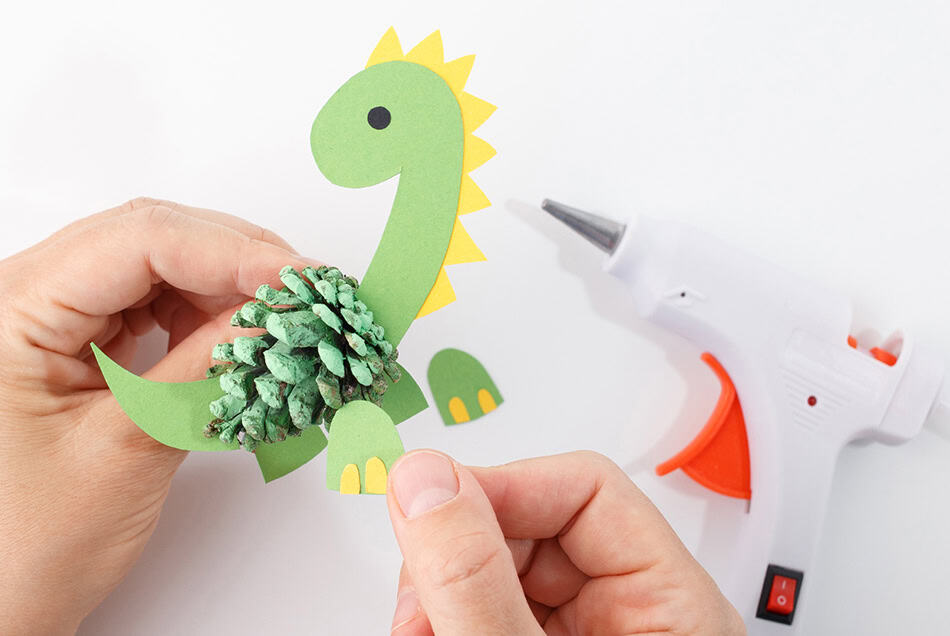 Pinecone dinosaur craft for kids step 3