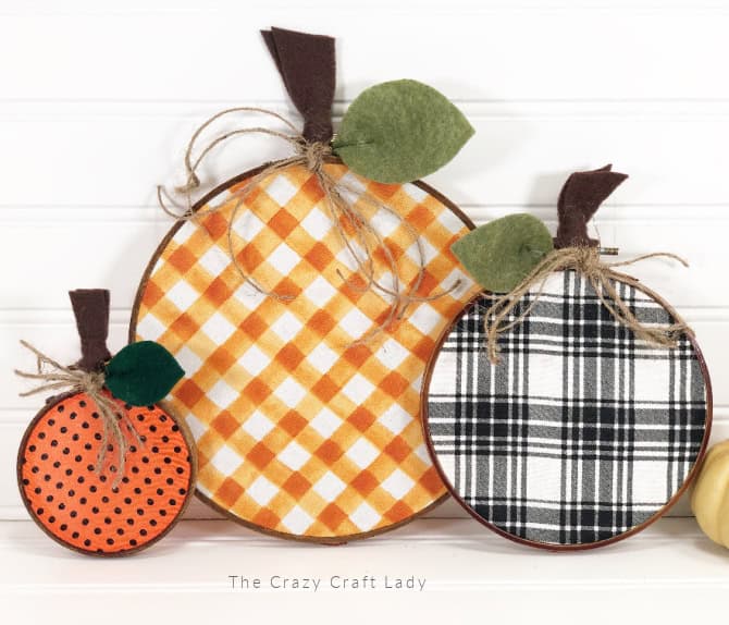 Plaid embroidery hoop pumpkins by the Crazy Craft Lady