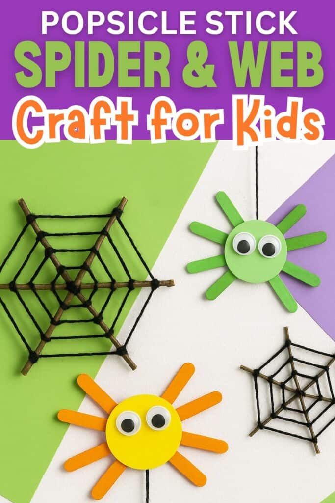 Popsicle Stick Halloween Spider and Spider Web Craft for Kids