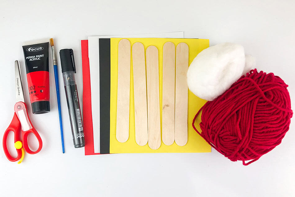 Popsicle Stick Santa Ornament Materials