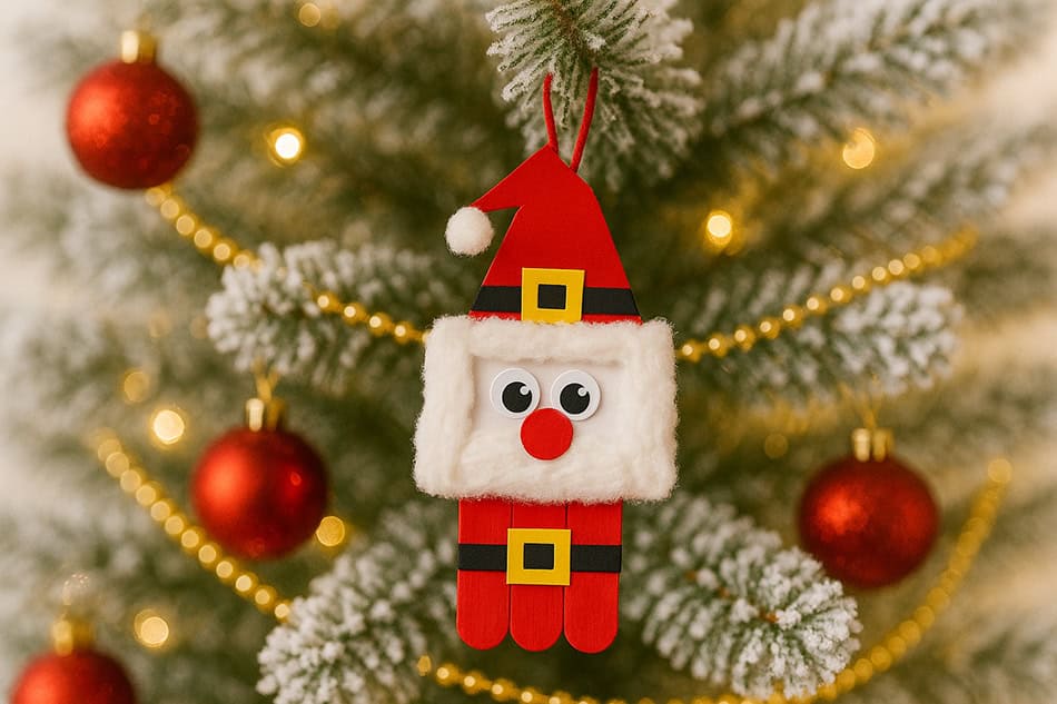 Santa Popsicle Stick Christmas Ornament on Tree