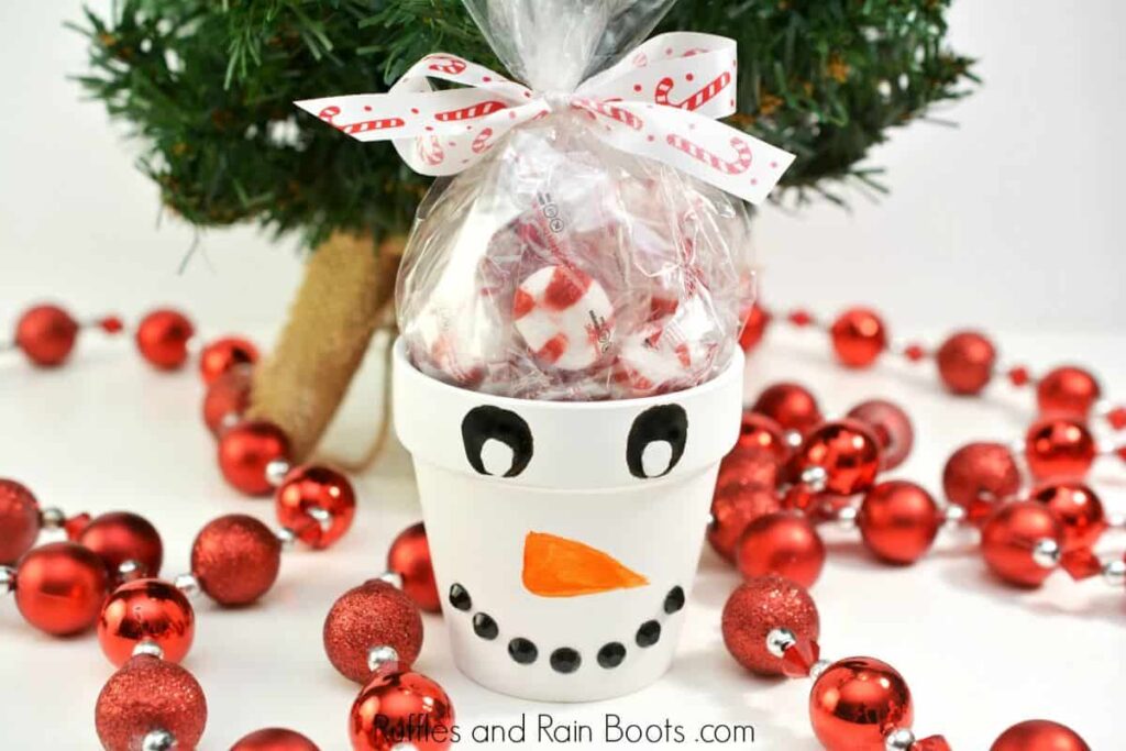 Snowman Painted Clay Pot Gift by Ruffles and Rainboots