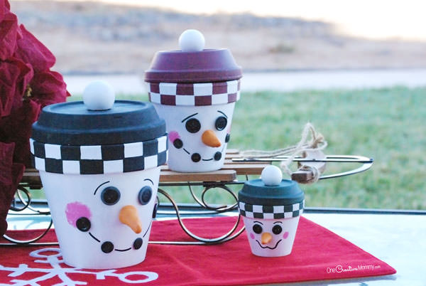 Terra Cotta Snowman Craft by One Creative Mommy