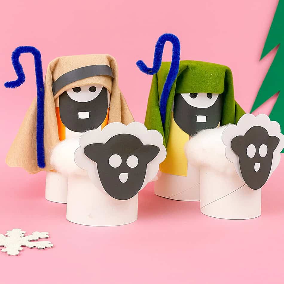 Toilet Paper Roll Shepherd and Sheep Nativity Craft for Kids