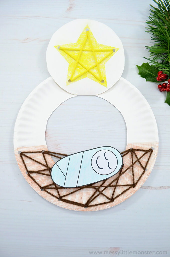Baby Jesus in Manger Nativity Craft with Paper Plate by Messy Little Monster