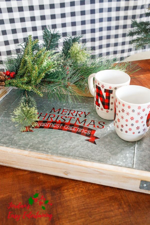 Buffalo Plaid Christmas Coffee Table Tray with Cricut by Jordan Eady Entertaining