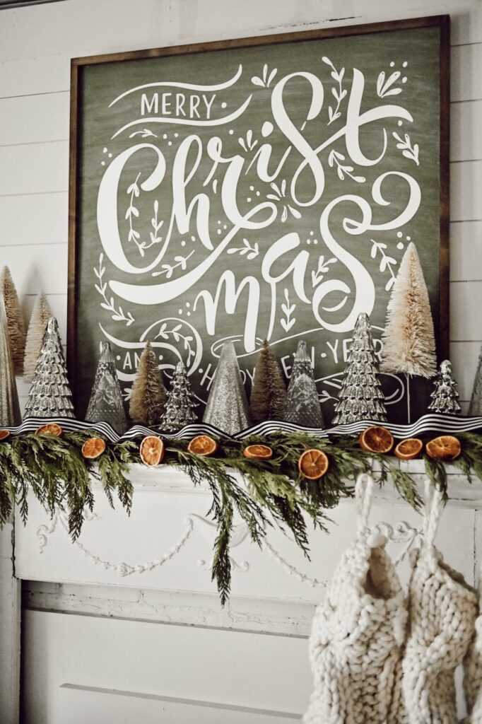 Christmas Mantel Decor with DIY Orange Garland by Liz Marie Blog