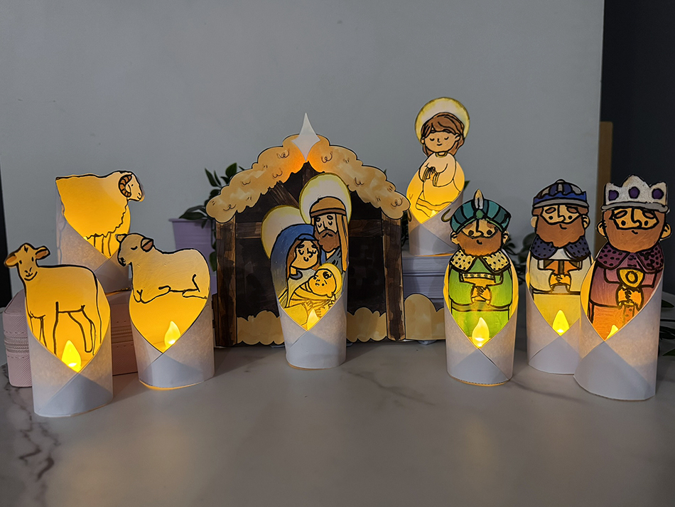 Christmas Nativity Coloring Page Candle Holder Craft for Kids