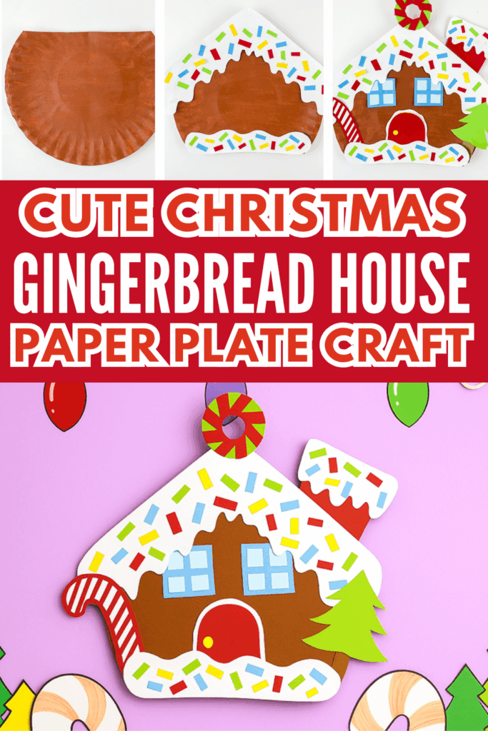 Cute Christmas DIY Paper Plate Gingerbread House Craft for Kids with Template