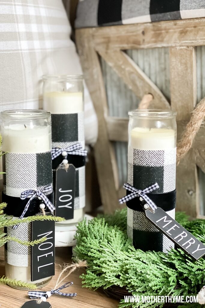 DIY Buffalo Check Pillar Candle by Mother Thyme