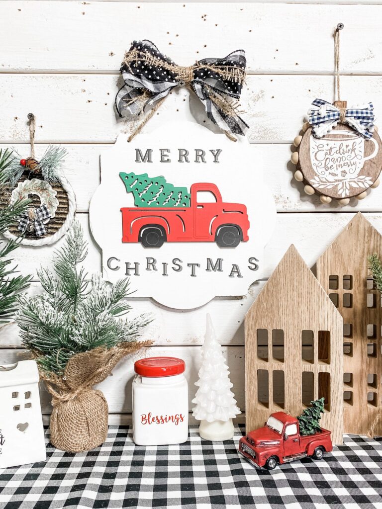 Dollar Tree DIY Red Truck Christmas Décor by the Makers Map