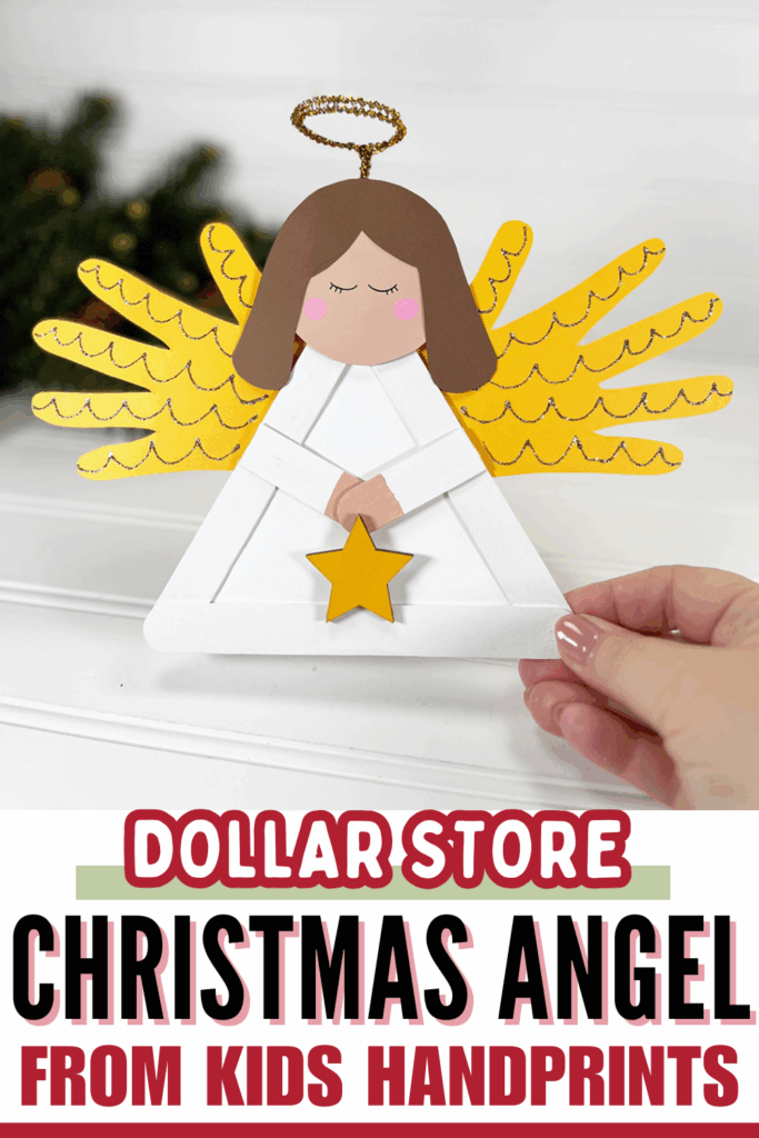 Easy Dollar Store Christmas Angel with Kids Handprints for Wings + Jumbo Craft Sticks