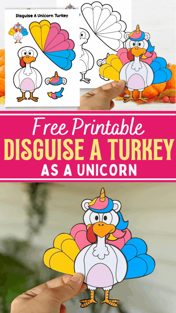 Free Printable Disguise a Turkey As a Unicorn Paper Project for Fall & Thanksgiving