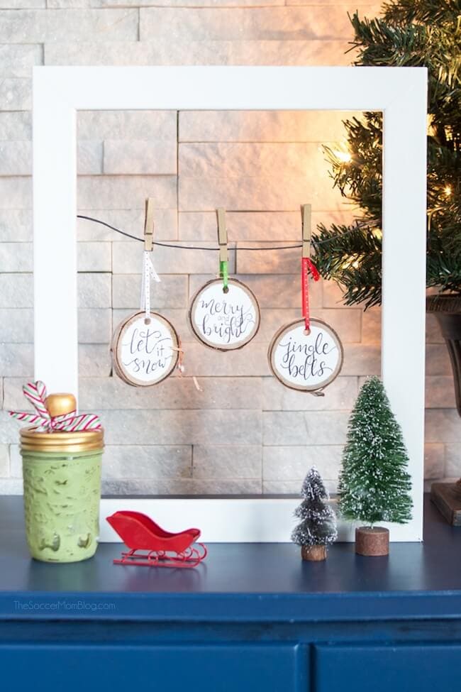 Hand Lettered Wood Slice Christmas Ornaments by Soccer Mom Blog