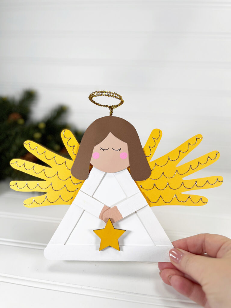 Keepsake Popsicle Stick Christmas Angle Craft for Kids with Handprints
