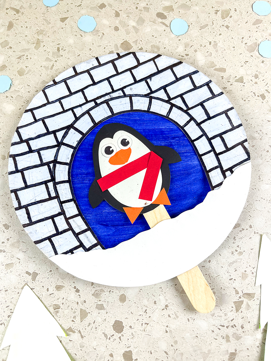 DIY Paper Plate Penguin Igloo Winter Craft For Kids