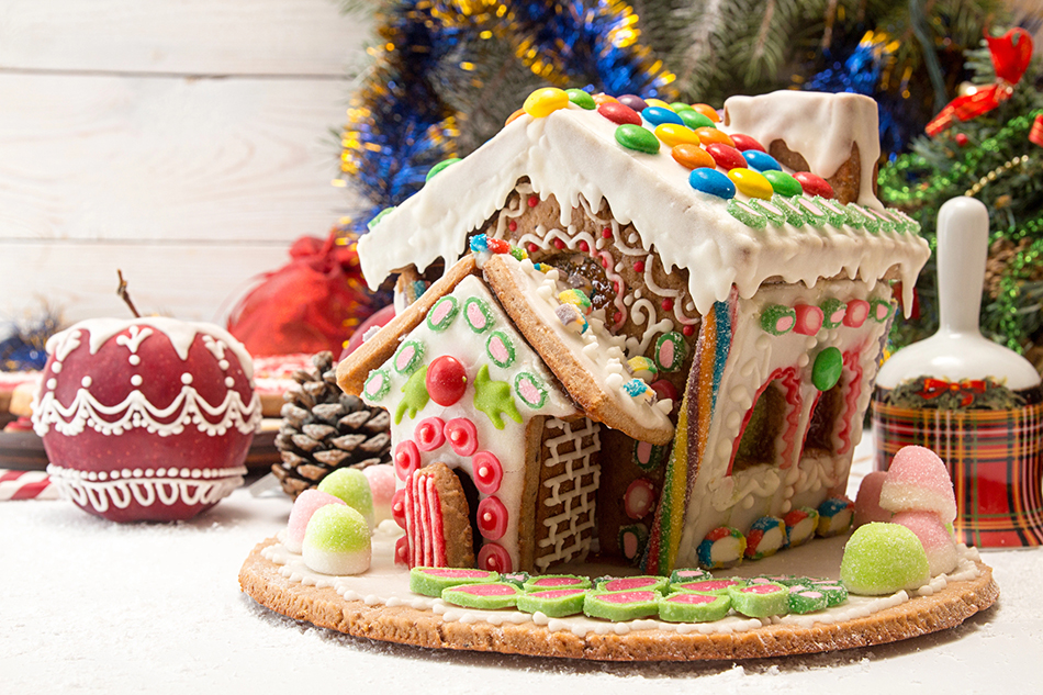 Gingerbread house. Christmas holiday sweets. European Christmas