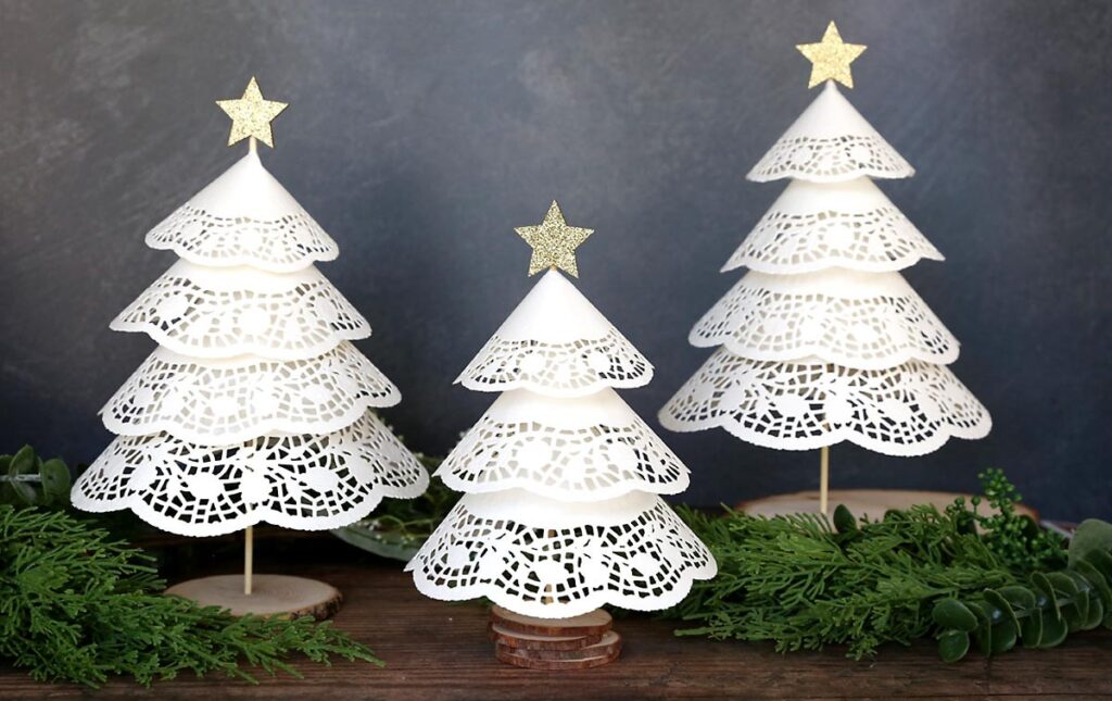 Paper Doily Christmas Trees Craft by its Always Autumn