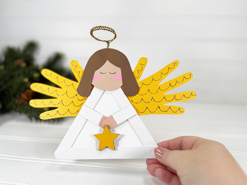 Popsicle Stick Christmas Angle Keepsake Craft for Kids with Handprints