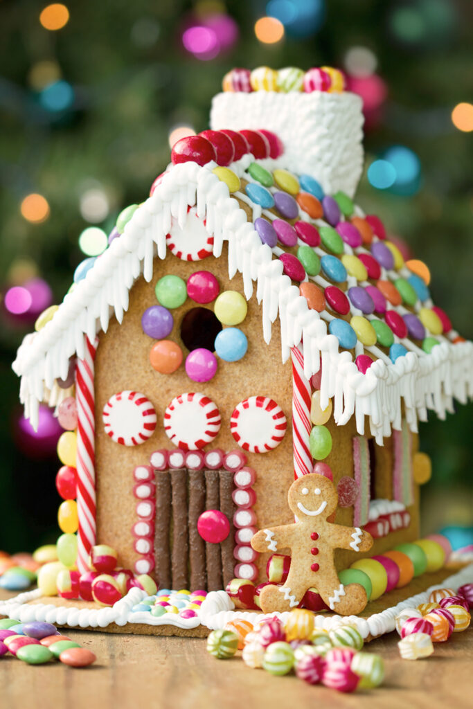 Rainbow Candy Gingerbread House with Smarties Roof